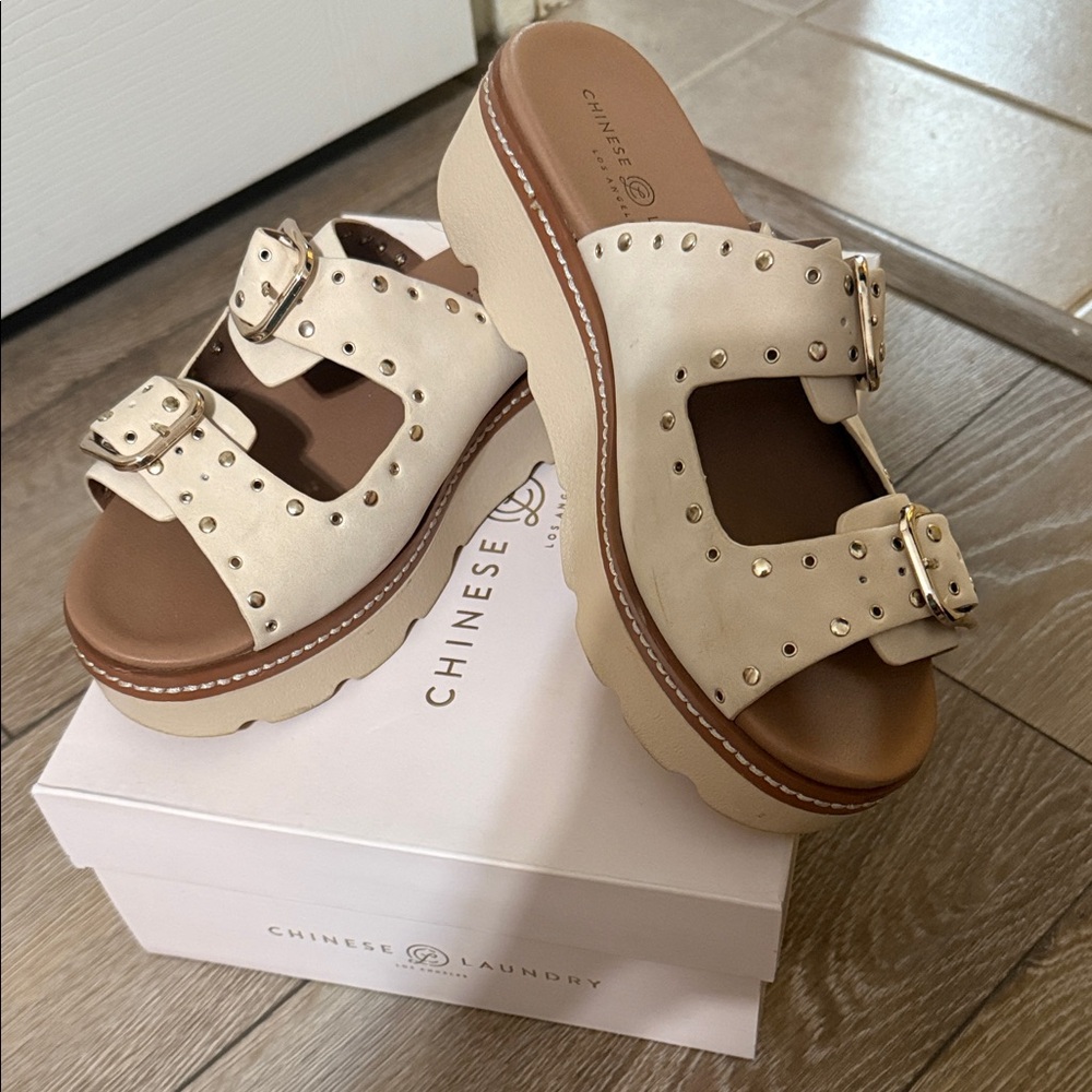 Chinese Laundry Beige Studded Platform Sandals